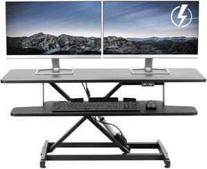 VIVO Black Electric Height Adjustable 42" Standing Desk Monitor Riser, Dual Arm Sit Stand Tabletop Converter, DESK-VE42B