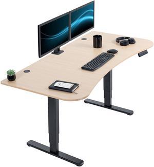 VIVO Electric 63" x 32" Stand Up Desk, Light Wood Table Top, Black Frame