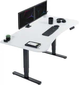 VIVO Electric 63" x 32" Dual Motor Memory Stand Up Desk, White Table Top, Black Frame, DESK-KIT-2B1W