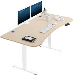 VIVO Electric 63" x 32" Stand Up Desk, Light Wood Table Top, White Frame