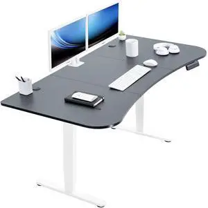 VIVO Electric 63" x 32" Stand Up Desk, Black Table Top, White Frame