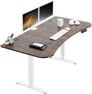 VIVO Electric 63" x 32" Stand Up Desk, Rustic Vintage Brown Top, White Frame