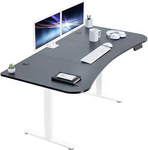 VIVO Electric 63" x 32" Dual Motor Memory Stand Up Desk, Black Carbon Fiber Table Top, White Frame, DESK-KIT-2W1R