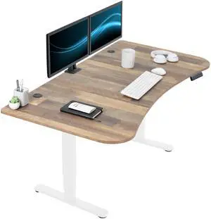 VIVO Electric 63" x 32" Stand Up Desk, Reclaimed Wood Table Top, White Frame
