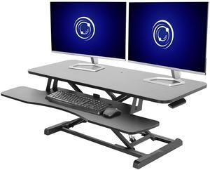 VIVO Black Height Adjustable Extra Wide 42" Standing Desk Monitor Riser, Sit Stand Desktop Converter (DESK-V042KB)