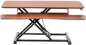 VIVO Adjustable 42" Standing Desk Monitor Riser, Dark Walnut Top, Black Frame