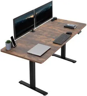 VIVO Electric 71x30 Stand Up Desk, Rustic Vintage Brown Table Top, Black Frame