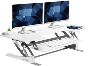VIVO White 48" Height Adjustable Standing Desk Monitor Riser, Sit Stand Tabletop