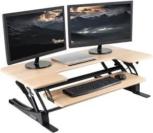 VIVO Light Wood Adjustable Extra Wide 42" Stand Up Desk Converter, Black Frame