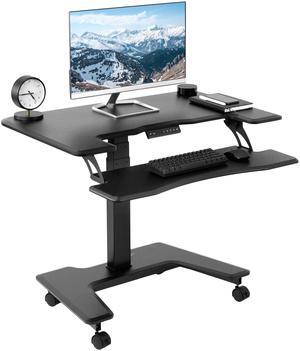 VIVO Black Electric 36" Mobile Height Adjustable Two Platform Standing Desk Rolling Workstation (DESK-V111VT)