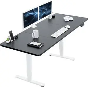 VIVO Electric 71 x 30 Stand Up Desk Workstation, Black Table Top, White Frame