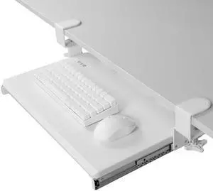 VIVO White Small Clamp-on Computer Keyboard and Mouse Under Desk Slider Tray