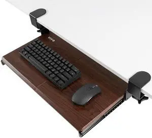 VIVO Dark Walnut Small Clamp-on Computer Keyboard & Mouse Under Desk Slider Tray