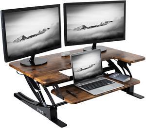 VIVO Rustic Vintage Brown Height Adjustable Stand Up Desk Converter, 36" Sit Stand Tabletop Riser, Black Frame (DESK-V000VN)