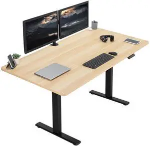 VIVO Electric 71 x 36 Stand Up Desk, Light Wood Table Top, Black Frame