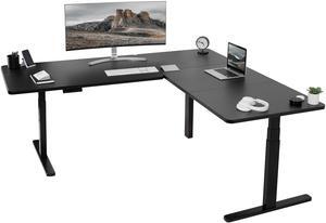 VIVO Electric 77" x 71" Corner L-Shaped Standup Desk, Black 30" Deep Table Tops, Black Frame, DESK-KIT-3E7B
