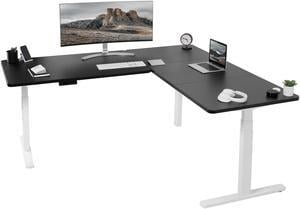 VIVO Electric 77" x 71" Corner Stand Up Desk, Black Table Tops, White Frame