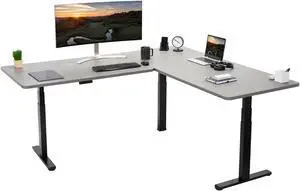 VIVO Electric 77" x 71" Corner Desk, Dark Gray Table Tops, Black Frame