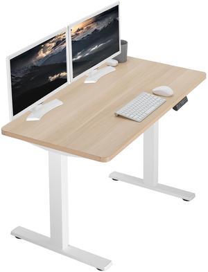 VIVO Electric 43 x 24 Stand Up Desk | Light Wood Table Top, White Frame