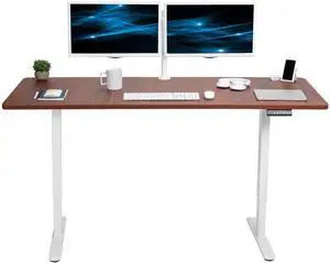 VIVO Electric Dual Motor 71 x 30 Standing Desk, Dark Walnut Table Top, White Frame, DESK-KIT-E2W7D