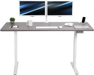 VIVO Electric Dual Motor 71 x 30 Standing Desk, Dark Gray Table Top, White Frame, DESK-KIT-E2W7G