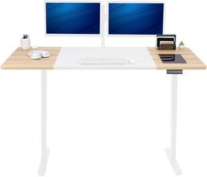 VIVO Electric Dual Motor 71 x 30 Standing Desk, White & Light Wood Table Top, White Frame, DESK-KIT-E2W7WC