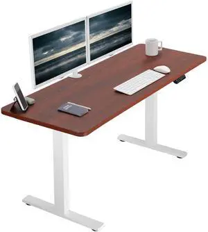 VIVO Electric 60 x 24 Stand Up Desk | Dark Walnut Table Top, White Frame