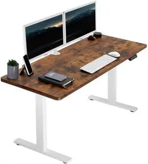 VIVO Electric 60 x 24 Stand Up Desk, Rustic Vintage Brown Tabletop White Frame