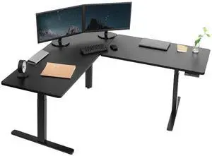 VIVO Electric Stand Up Corner Desk, L-Shaped Workstation | Black Solid Table Tops, Black Frame (DESK-KIT-3E6B)