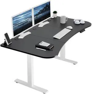 VIVO Electric 63 x 32 Stand Up Desk, Black 3 Part Table Top, White Frame