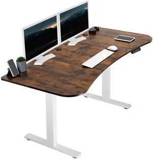 VIVO Electric 63 x 32 Standup Desk, Rustic Vintage Brown Tabletop, White Frame