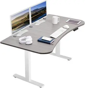 VIVO Electric 63 x 32 Standup Desk, Dark Gray Table Top, White Frame