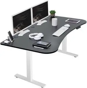 VIVO Electric 63 x 32 Standup Desk, Black Carbon Fiber Tabletop, White Frame