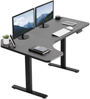 VIVO Electric 58" x 35" Corner Stand Up Desk, Black Table Top, Black Frame