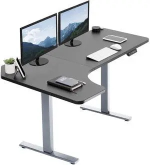 VIVO Electric 58" x 35" Corner Standup Desk w/ Memory Controller, Black Table Top, Gray Frame (DESK-KIT-1GRB)