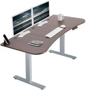 VIVO Electric 63 x 32 Stand Up Desk, Dark Walnut Table Top, Gray Frame