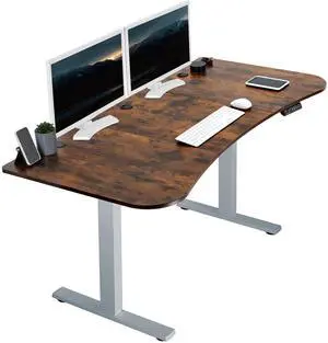 VIVO Electric 63 x 32 Stand Up Desk, Rustic Vintage Brown Table Top, Gray Frame