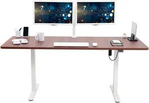 VIVO Electric 71 x 30 Stand Up Desk Workstation, Dark Walnut Top, White Frame