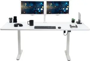 VIVO Electric 71 x 30 Stand Up Desk Workstation, White Top, White Frame