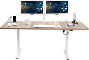 VIVO Electric 71x30 Stand Up Desk Workstation, Reclaimed Wood Top, White Frame