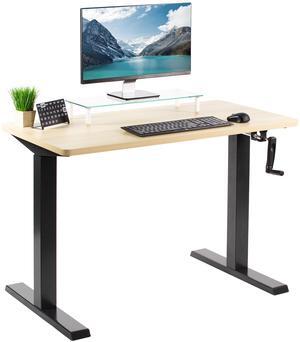 VIVO Manual 43 x 24 Stand Up Desk with Hand Crank | Light Wood Solid One-Piece Table Top, Black Frame (DESK-KIT-MB4C)