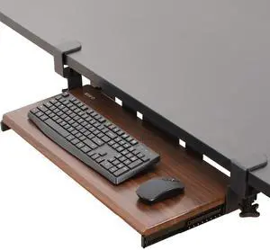 VIVO Dark Wood Extra Sturdy Clamp-on Computer Keyboard & Mouse Under Desk Tray | 27" x 11" Platform (MOUNT-KB05D)
