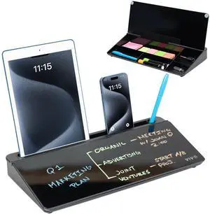 VIVO Black Desktop Dry Erase Board w/ Hidden Storage, 16" x 7" Glass Whiteboard