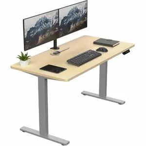 VIVO Electric 55 x 28 Stand Up Desk, Light Wood Table Top, Gray Frame