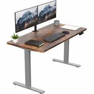 VIVO Electric 55 x 28 Stand Up Desk, Vintage Brown Table Top, Gray Frame