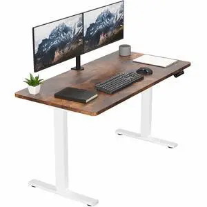 VIVO Electric 55 x 28 Stand Up Desk, Vintage Brown Table Top, White Frame