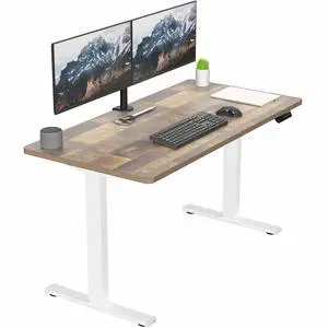 VIVO Electric 55 x 28 Stand Up Desk, Reclaimed Wood Table Top, White Frame
