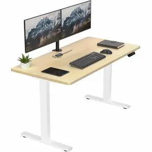 VIVO Electric 55 x 28 Stand Up Desk, Light Wood Table Top, White Frame