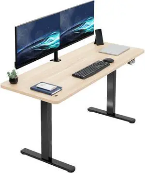 VIVO Electric 60 x 24 Stand Up Desk with 2 Button Controller | Light Wood One-Piece Top, Black Frame (DESK-KIT-B06C)