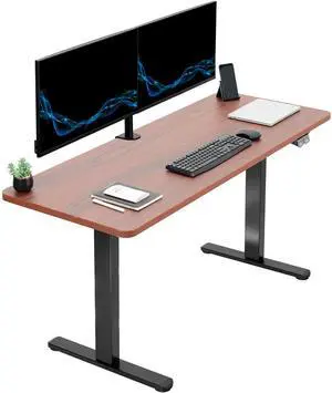 VIVO Electric 60 x 24 Stand Up Desk with 2 Button Controller | Dark Walnut One-Piece Top, Black Frame (DESK-KIT-B06D)